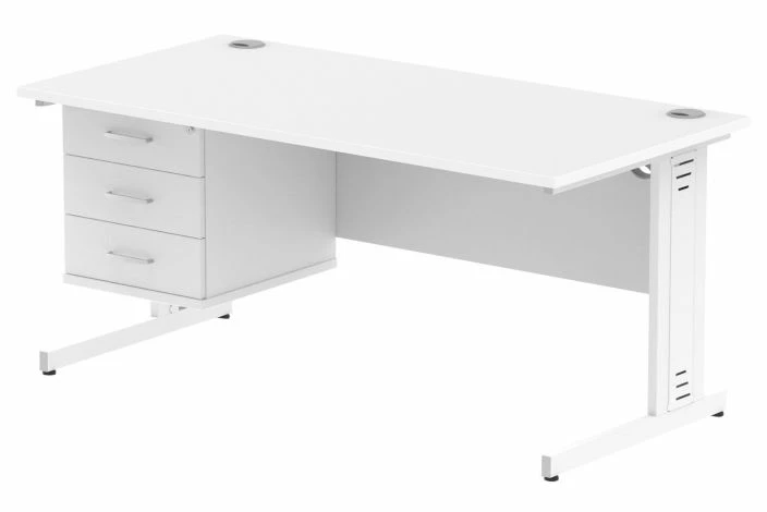 Vitali Deluxe Rectangular Desk 3 Drawers (White Legs) - Image 4