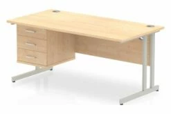 All Maple C-Leg Rectangular Desk 3 Drawers