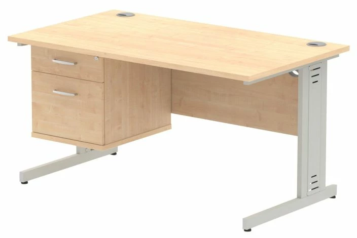 Vitali Deluxe Rectangular Desk 2 Drawers (Silver Legs) - Image 5