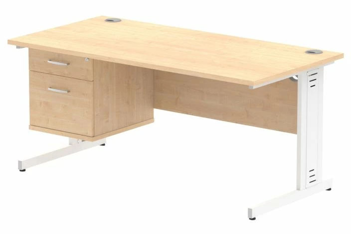 Vitali Deluxe Rectangular Desk 2 Drawers (White Legs) - Image 5