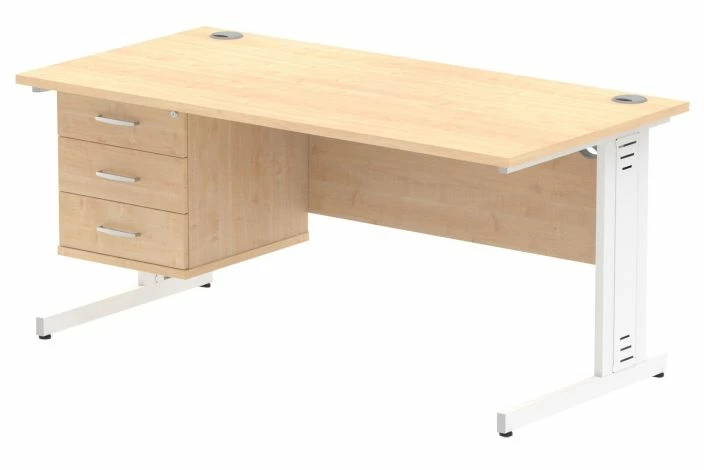 Vitali Deluxe Rectangular Desk 3 Drawers (White Legs) - Image 5