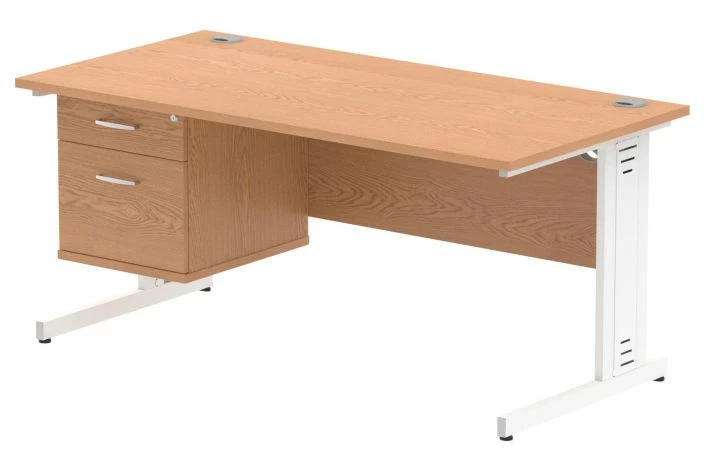 Vitali Deluxe Rectangular Desk 2 Drawers (White Legs) - Image 6