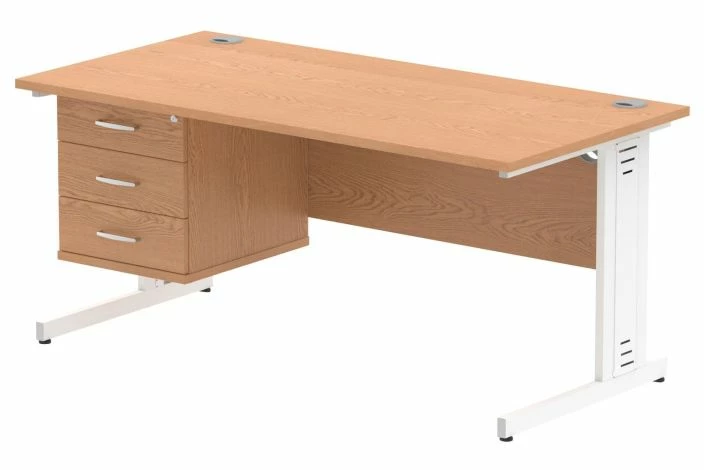Vitali Deluxe Rectangular Desk 3 Drawers (White Legs) - Image 6
