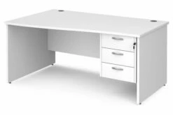 All White Premium Panel End Left Hand Wave Desk 3 Drawers