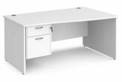 All White Premium Panel End Right Hand Wave Desk 2 Drawers