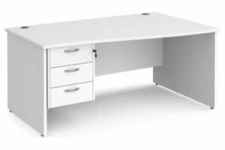 All White Premium Panel End Right Hand Wave Desk 3 Drawers