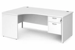All White Premium Panel End Left Hand Ergonomic Desk 2 Drawers
