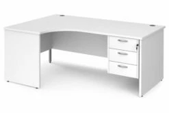 All White Premium Panel End Left Hand Ergonomic Desk 3 Drawers