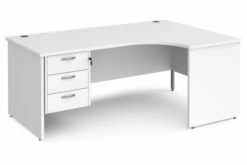All White Premium Panel End Right Hand Ergonomic Desk 3 Drawers