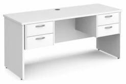 All White Premium Panel End Narrow Rectangular Desk 2+2 Drawers