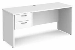 All White Premium Panel End Narrow Rectangular Desk 2 Drawers