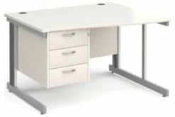 All White Deluxe Right Hand Wave Desk 3 Drawers