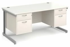 All White Deluxe Executive Desk 2+2 Drawers