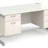 All White Deluxe Executive Desk 2+3 Drawers