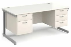 All White Deluxe Executive Desk 2+3 Drawers
