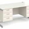 All White Deluxe Executive Desk 3+3 Drawers