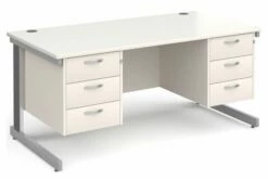 All White Deluxe Executive Desk 3+3 Drawers