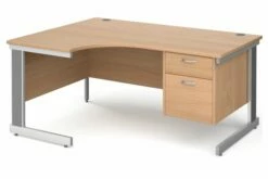 All Beech Deluxe Left Hand Ergo Desk 2 Drawers