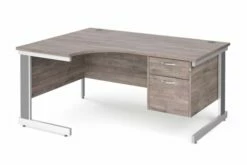 All Grey Oak Deluxe Left Hand Ergo Desk 2 Drawers