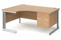 All Beech Deluxe Left Hand Ergo Desk 3 Drawers