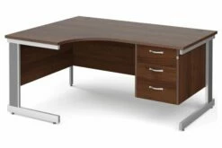 All Walnut Deluxe Left Hand Ergo Desk 3 Drawers