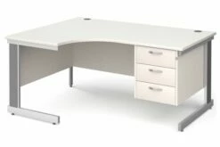 All White Deluxe Left Hand Ergo Desk 3 Drawers