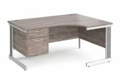 All Grey Oak Deluxe Right Hand Ergo Desk 2 Drawers