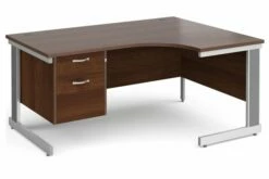 All Walnut Deluxe Right Hand Ergo Desk 2 Drawers