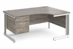 All Grey Oak Deluxe Right Hand Ergo Desk 3 Drawers