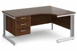 All Walnut Deluxe Right Hand Ergo Desk 3 Drawers