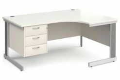 All White Deluxe Right Hand Ergo Desk 3 Drawers