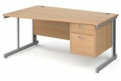 All Beech Deluxe Left Hand Wave Desk 2 Drawers