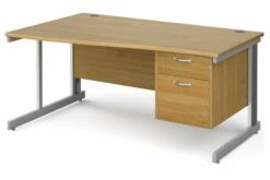 All Oak Deluxe Left Hand Wave Desk 2 Drawers