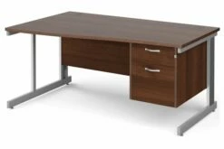 All Walnut Deluxe Left Hand Wave Desk 2 Drawers