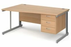 All Beech Deluxe Left Hand Wave Desk 3 Drawers