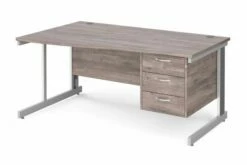 All Grey Oak Deluxe Left Hand Wave Desk 3 Drawers