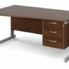 All Walnut Deluxe Left Hand Wave Desk 3 Drawers