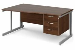 All Walnut Deluxe Left Hand Wave Desk 3 Drawers