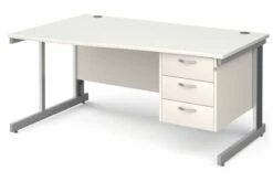 All White Deluxe Left Hand Wave Desk 3 Drawers
