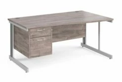 All Grey Oak Deluxe Right Hand Wave Desk 2 Drawers