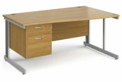 All Oak Deluxe Right Hand Wave Desk 2 Drawers