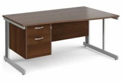 All Walnut Deluxe Right Hand Wave Desk 2 Drawers