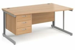 All Beech Deluxe Right Hand Wave Desk 3 Drawers
