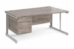 All Grey Oak Deluxe Right Hand Wave Desk 3 Drawers