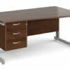 All Walnut Deluxe Right Hand Wave Desk 3 Drawers