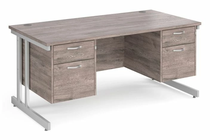 All Grey Oak Double C-Leg Executive Desk 2+2 Drawers