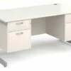 All White Double C-Leg Executive Desk 2+2 Drawers