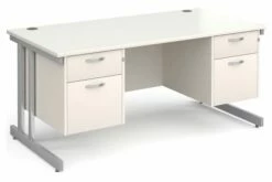 All White Double C-Leg Executive Desk 2+2 Drawers