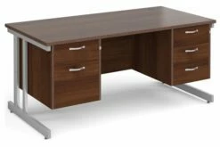 All Walnut Double C-Leg Executive Desk 2+3 Drawers