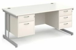 All White Double C-Leg Executive Desk 2+3 Drawers